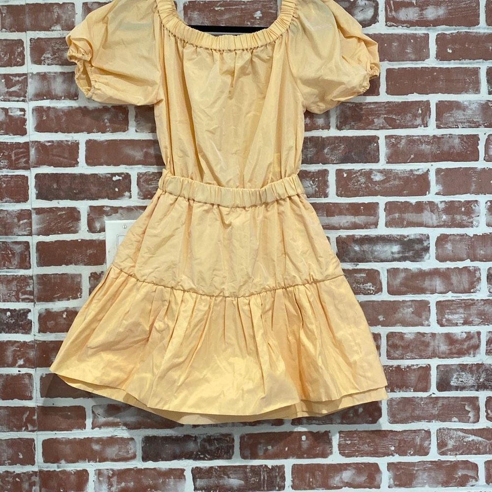 Women's Peach Short Puff-Sleeve Tiered Dress
